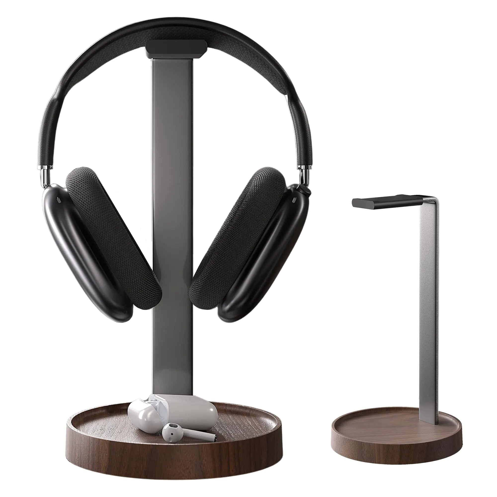 muso wood Walnut Headphone Stand Universal Headset Stand with Storage Base Wood Desktop Headphone Holder for Gaming Headset and Music Headset